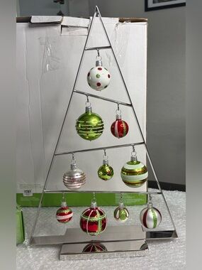 Crate & Barrel Metal Ornament Tree with ornaments included
